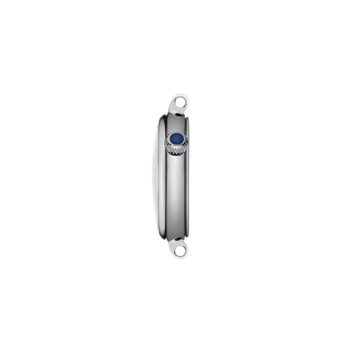 Metallic clip with a blue gemstone on a white background