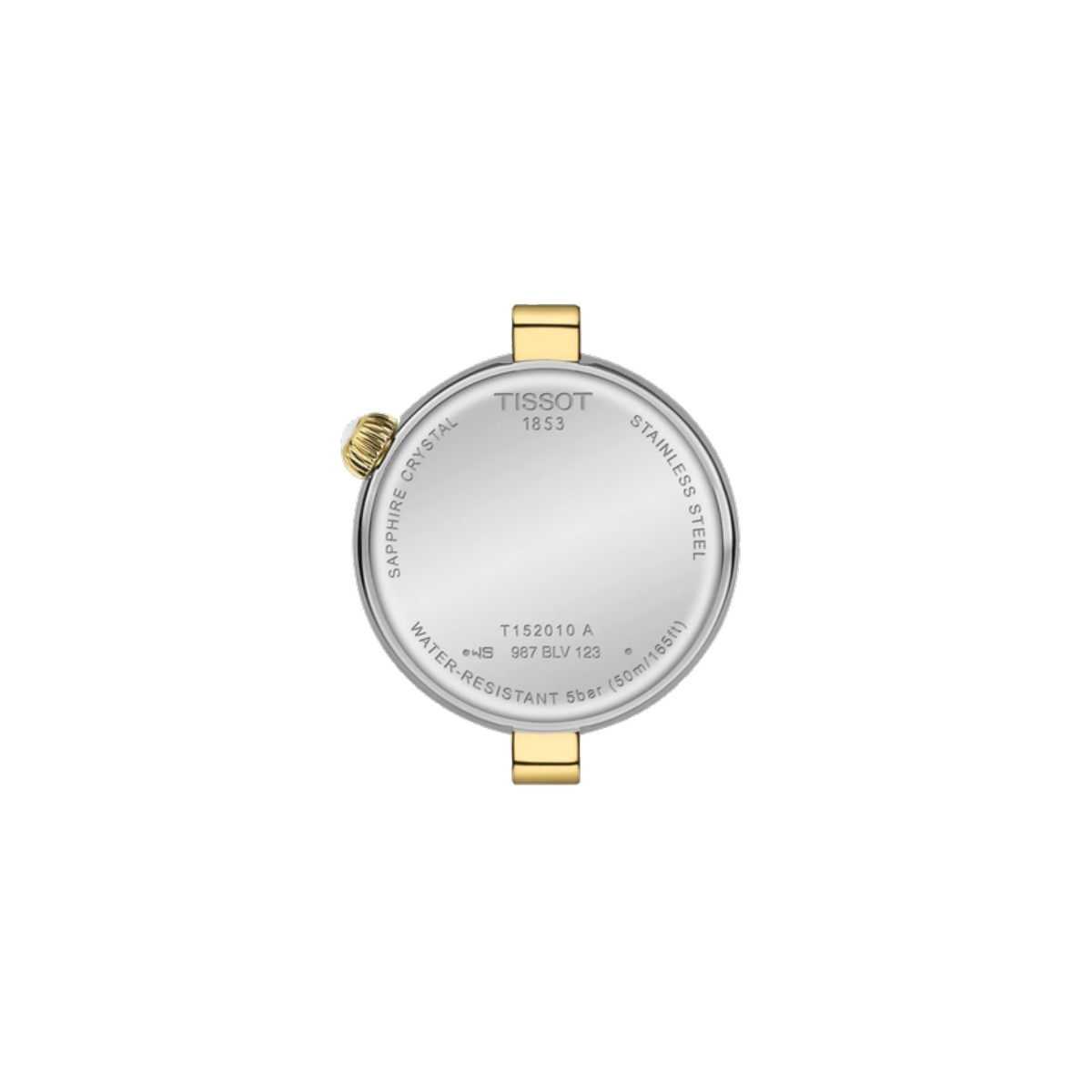 Tissot watch caseback on a white background