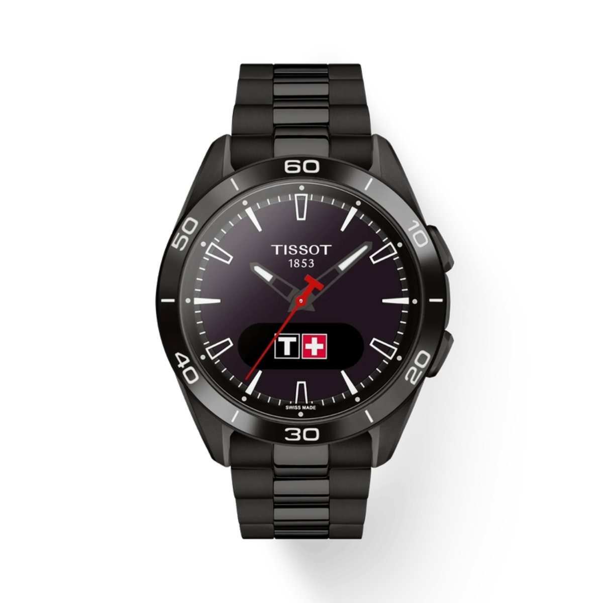 Black Tissot watch on a white background