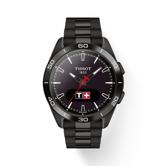 Black Tissot watch on a white background