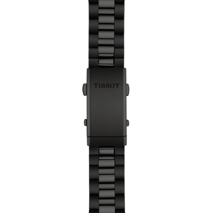 Black Tissot watch strap on a white background