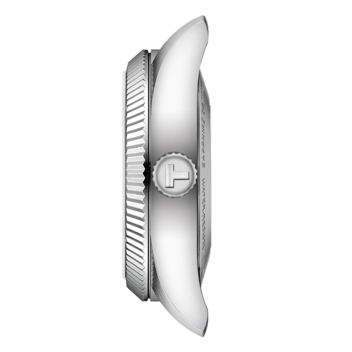 Silver watch case on a white background