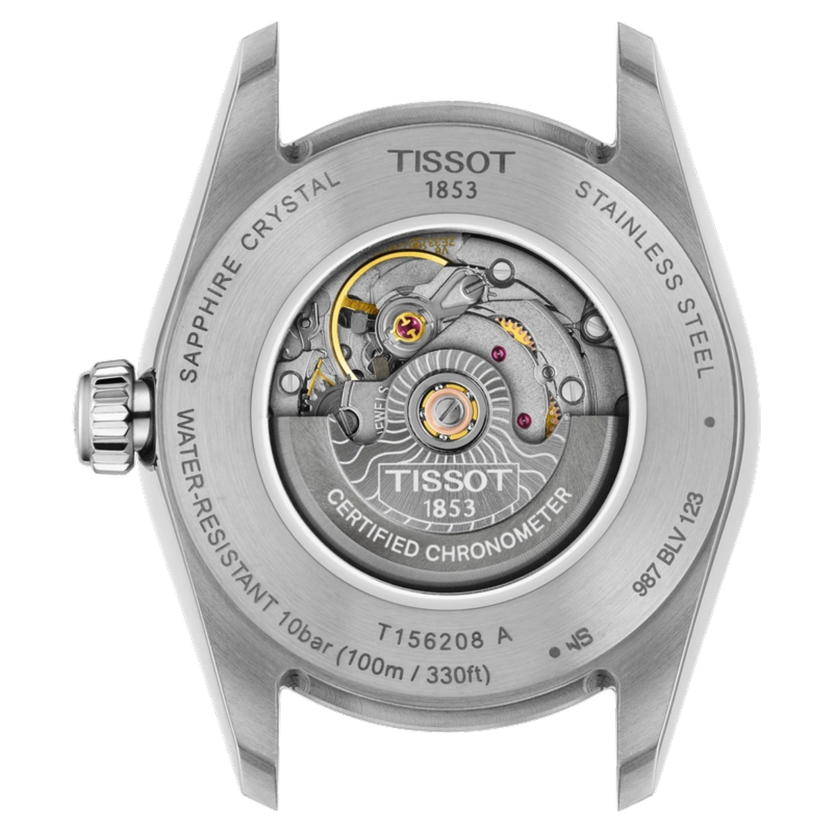 Tissot watch mechanism on a white background