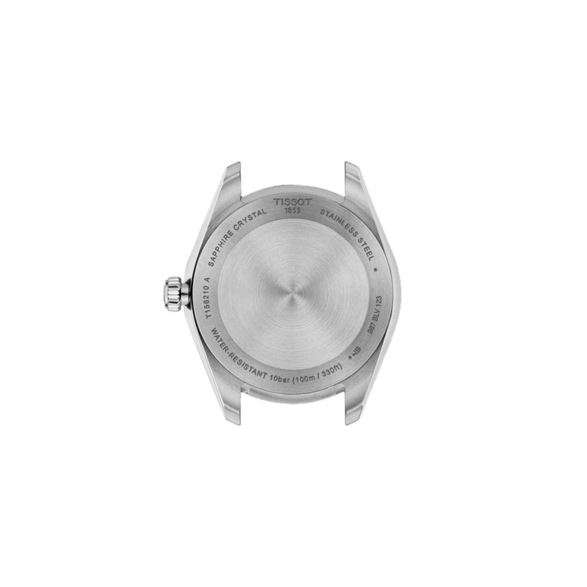 Back view of a Tissot watch on a white background