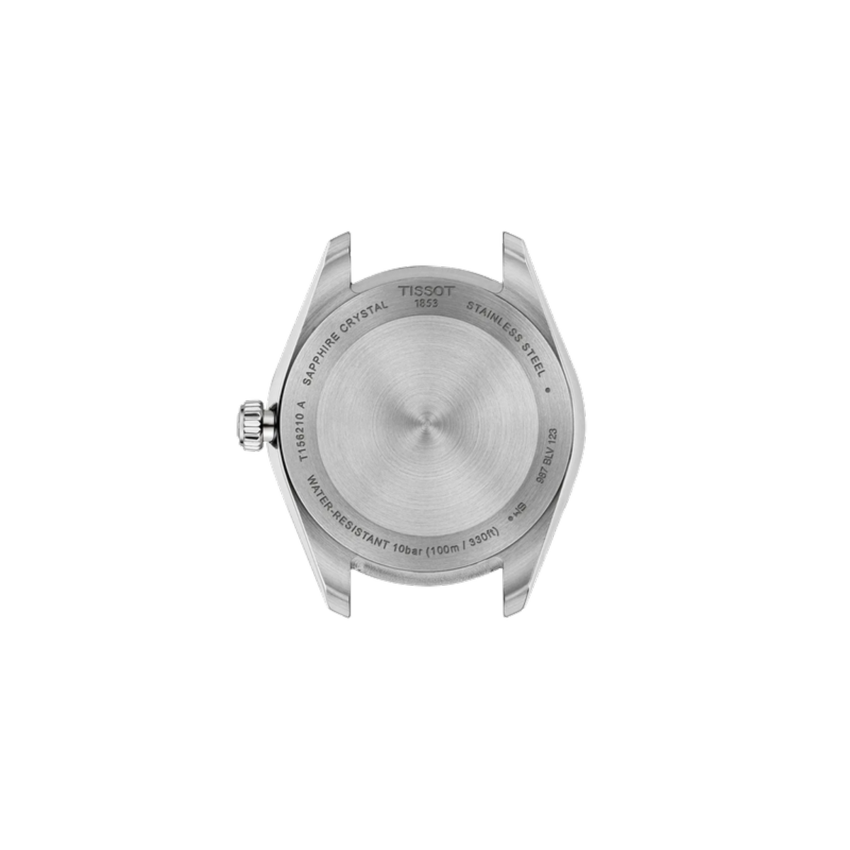 Back view of a Tissot watch on a white background
