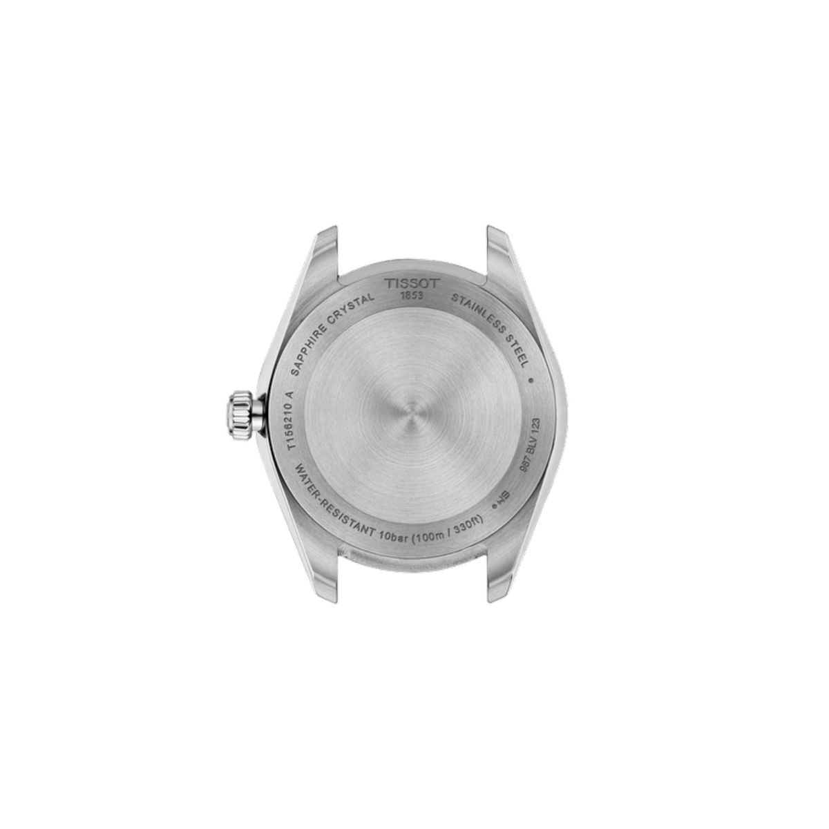 Silver watch case on a white background
