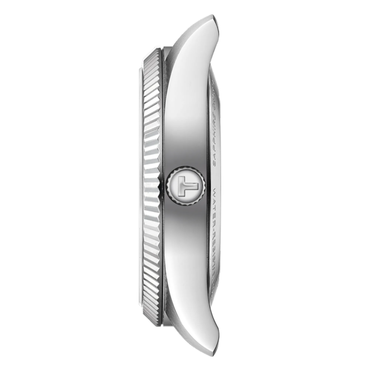 Silver watch with brand logo on a white background