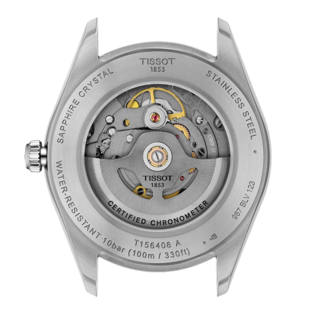 Tissot watch mechanism on a white background