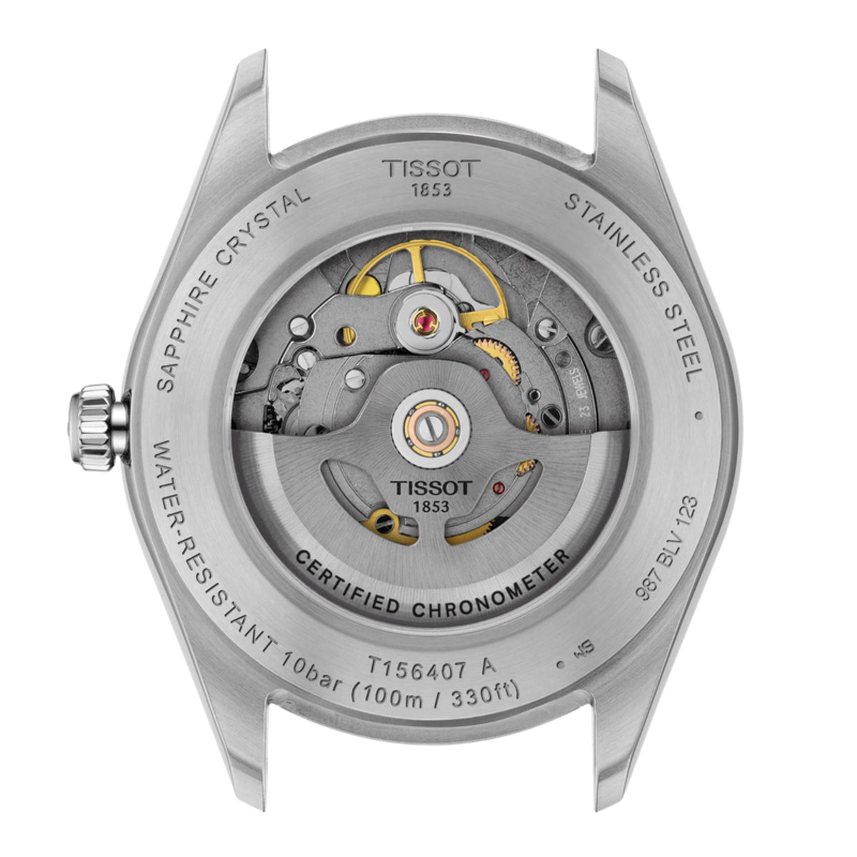 Tissot watch mechanism on a white background