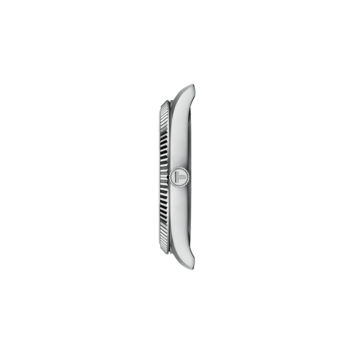 Silver watch case on a white background