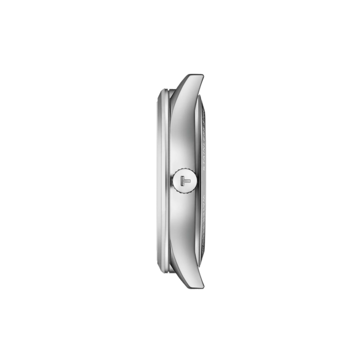 Silver watch case on a white background