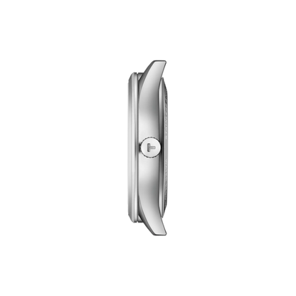 Silver watch case on a white background