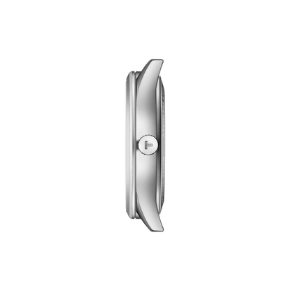 Silver watch case on a white background