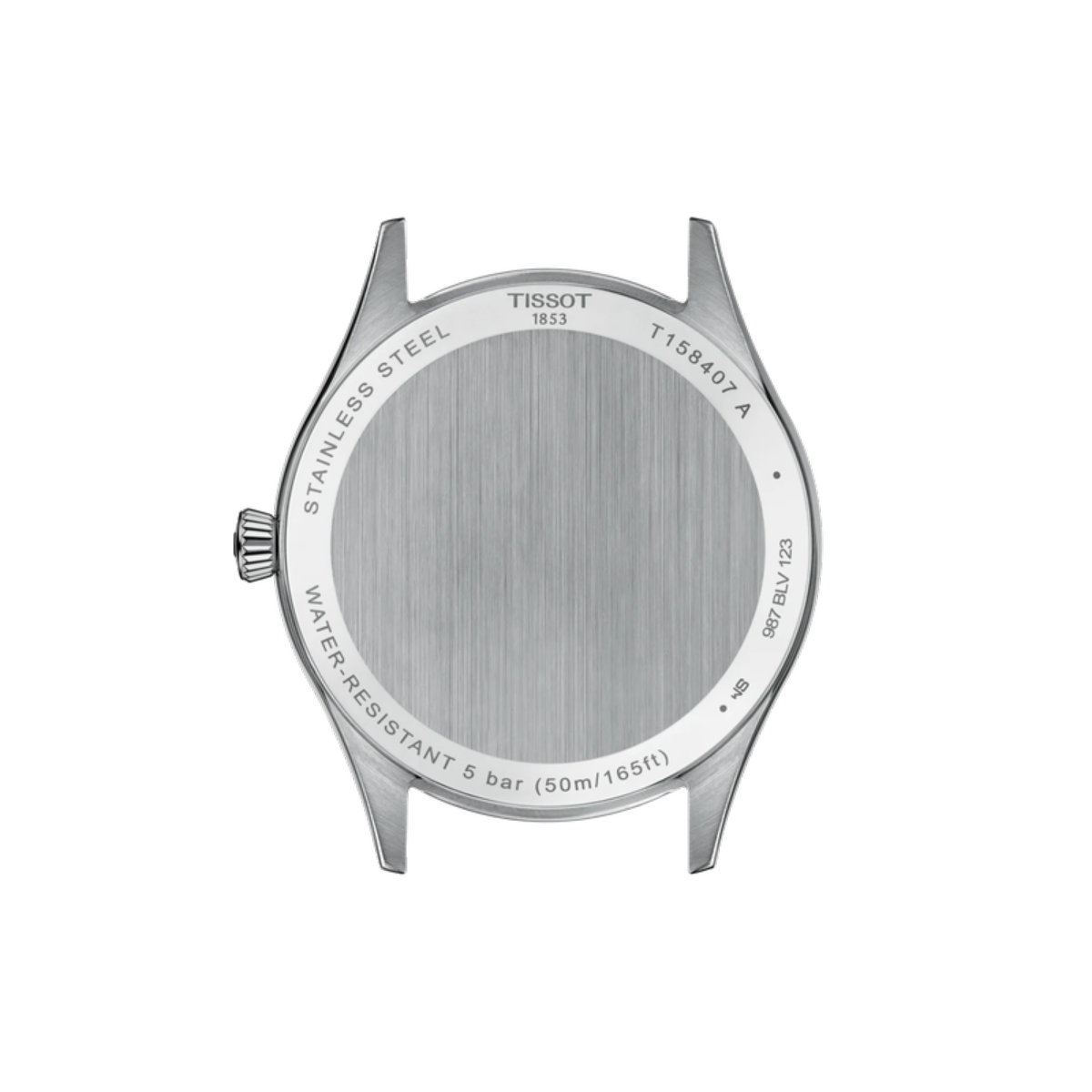 Tissot watch caseback on a white background
