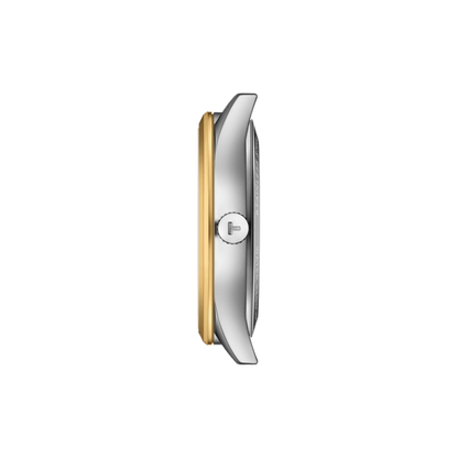 Gold and silver watch case on a white background