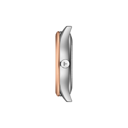 Smartwatch with a rose gold band on a white background