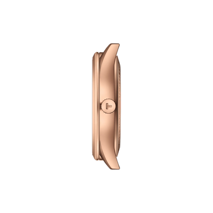 Rose gold watch band on a white background