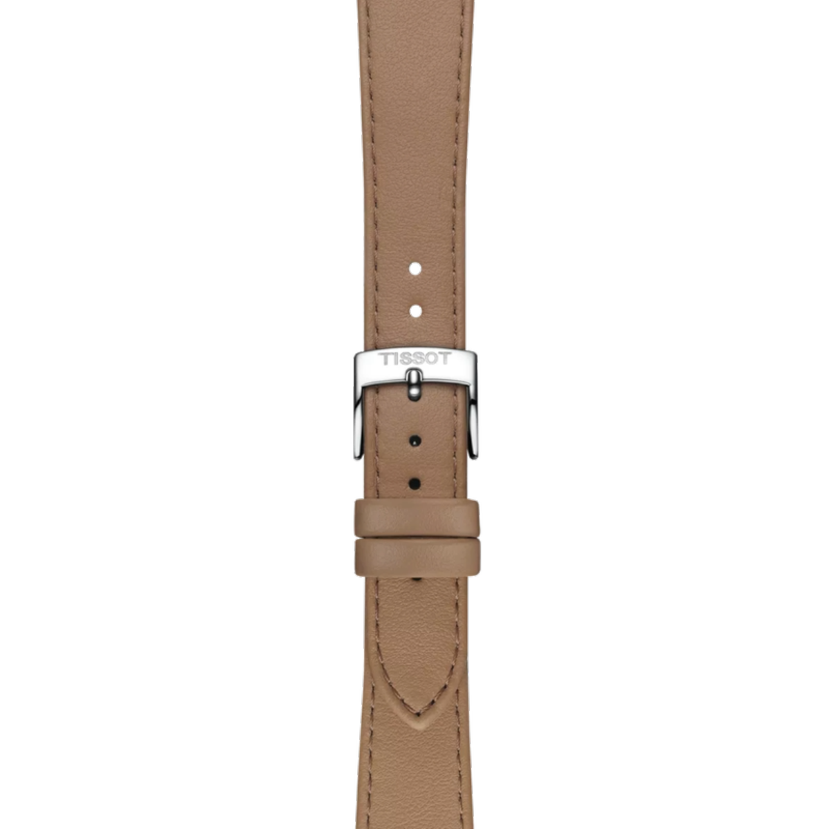 Brown watch strap with Tissot logo on a white background