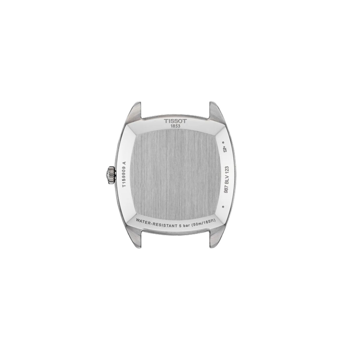 Tissot watch caseback on a white background