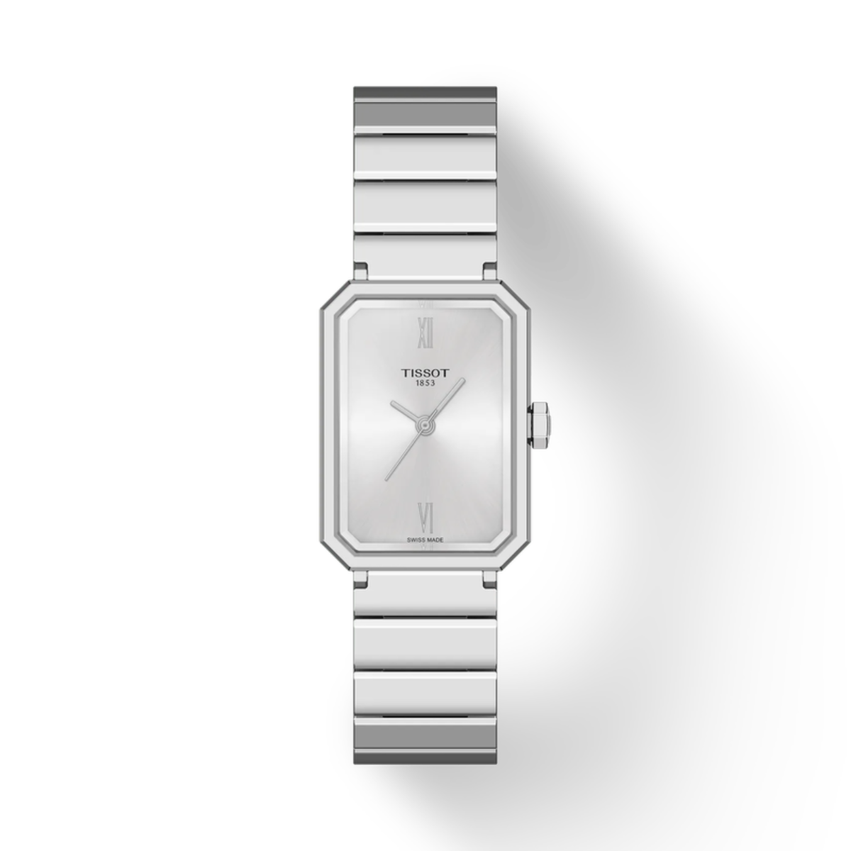 Silver Tissot watch on a white background