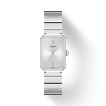 Silver Tissot watch on a white background