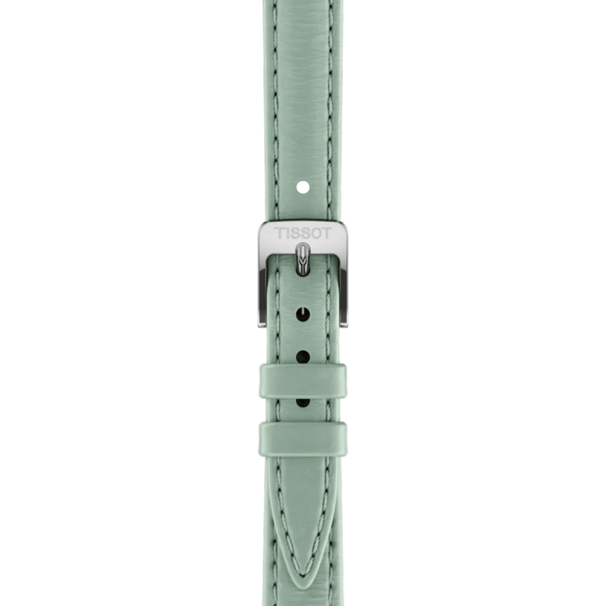 Mint green watch strap with silver clasp on a white background