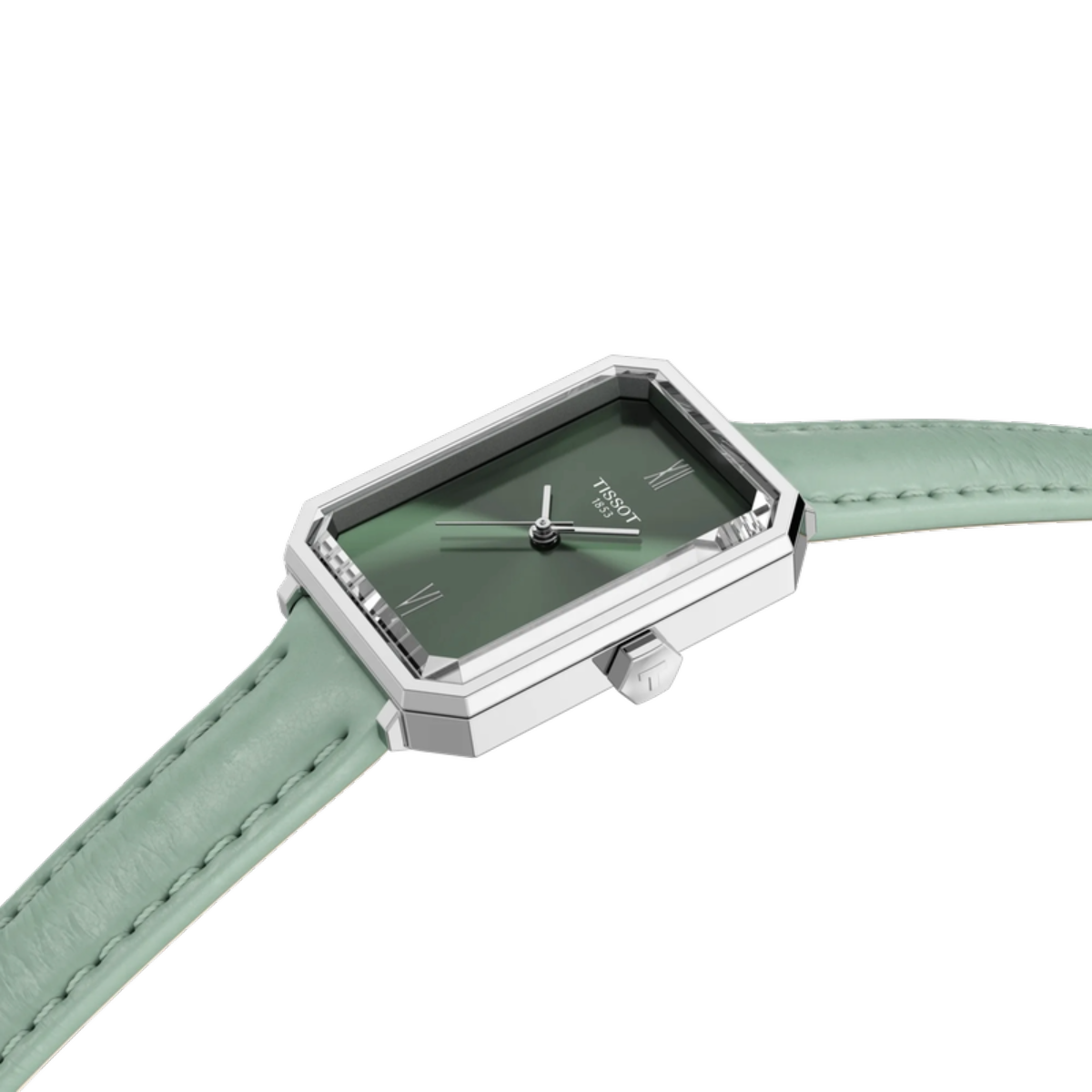 Watch with green strap and green face on a white background