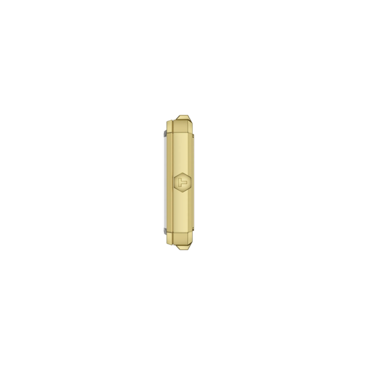 Gold-colored cylindrical object on a white background