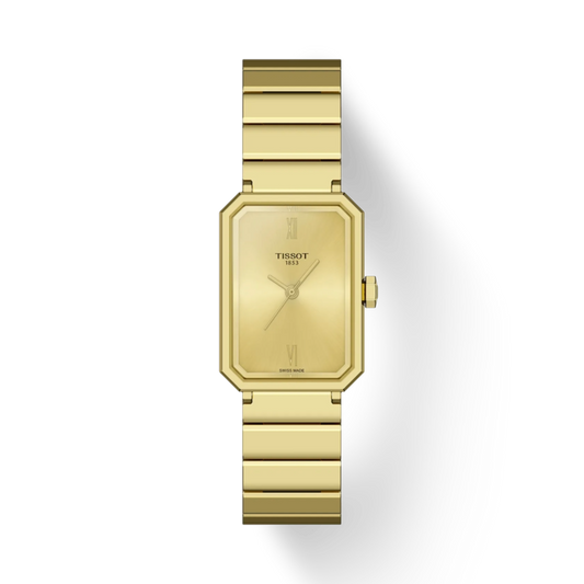 Gold Tissot watch on a white background