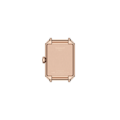 Rose gold Tissot watch on a white background