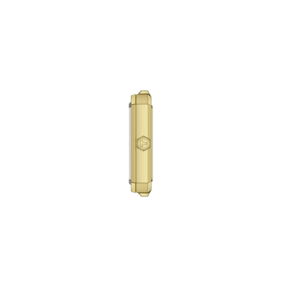 Gold-colored cylindrical object on a white background