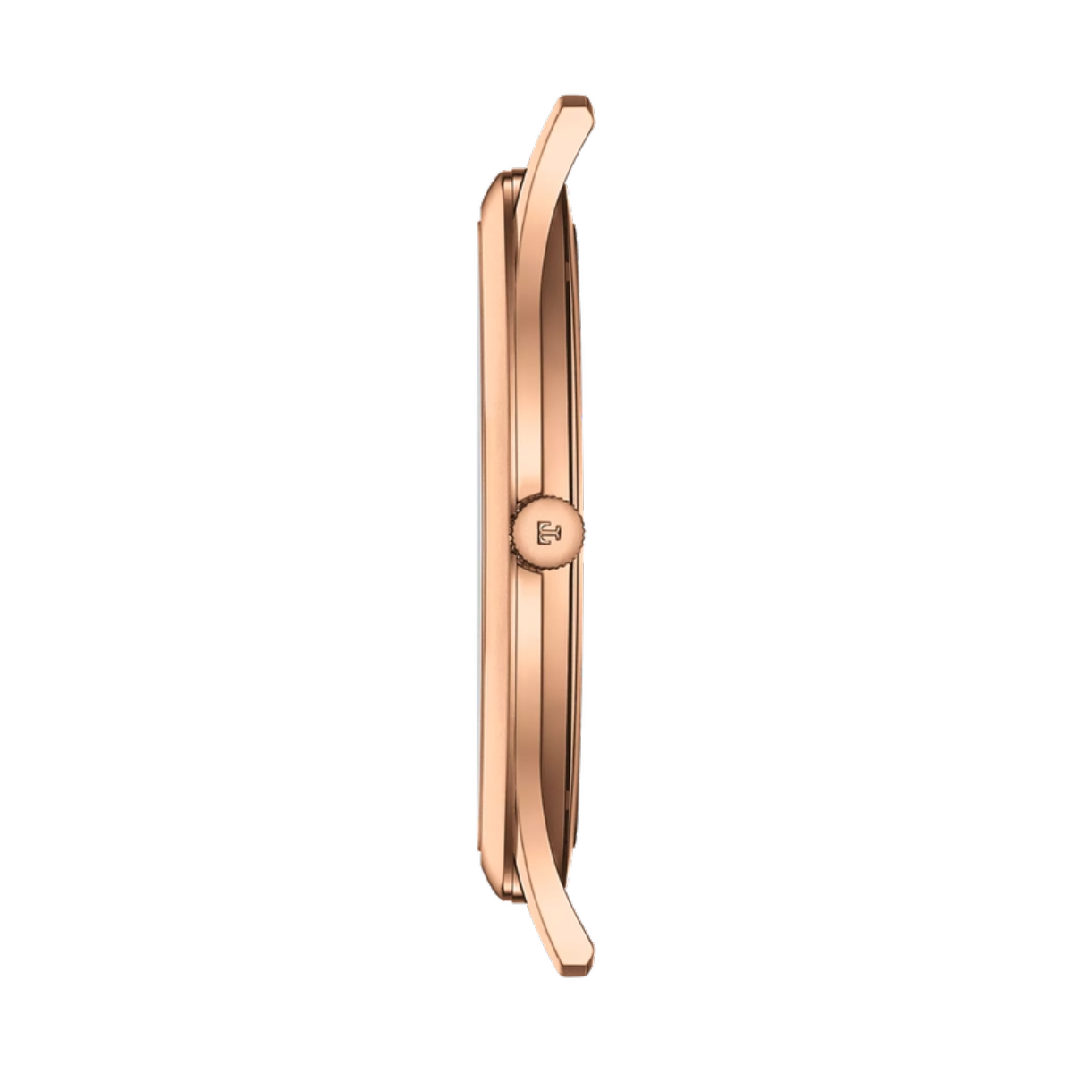 Rose gold watch on a white background