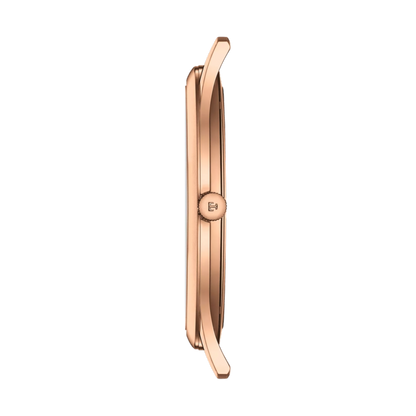 Rose gold watch on a white background