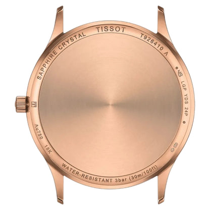 Rose gold Tissot watch face on a light gray background