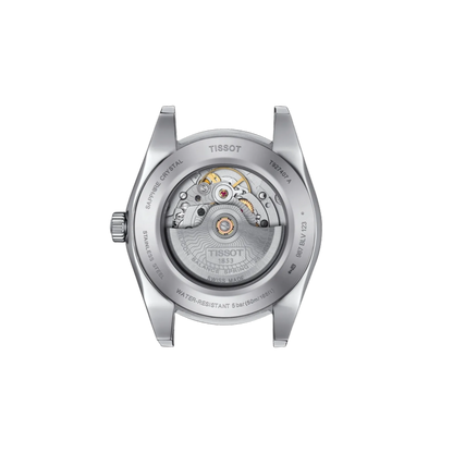 Tissot watch back cover on a white background