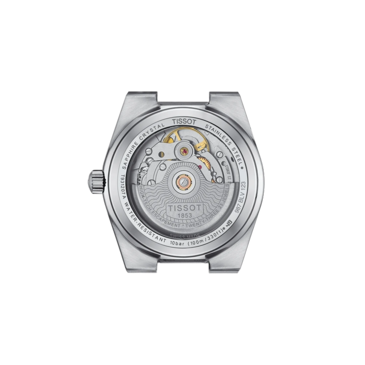 Tissot watch mechanism on a white background