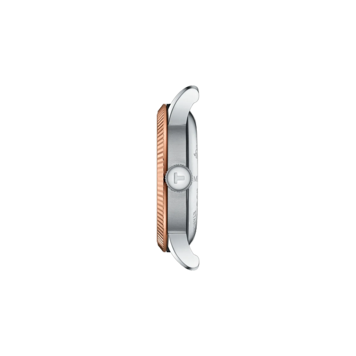 Smartwatch with rose gold and silver design on a white background