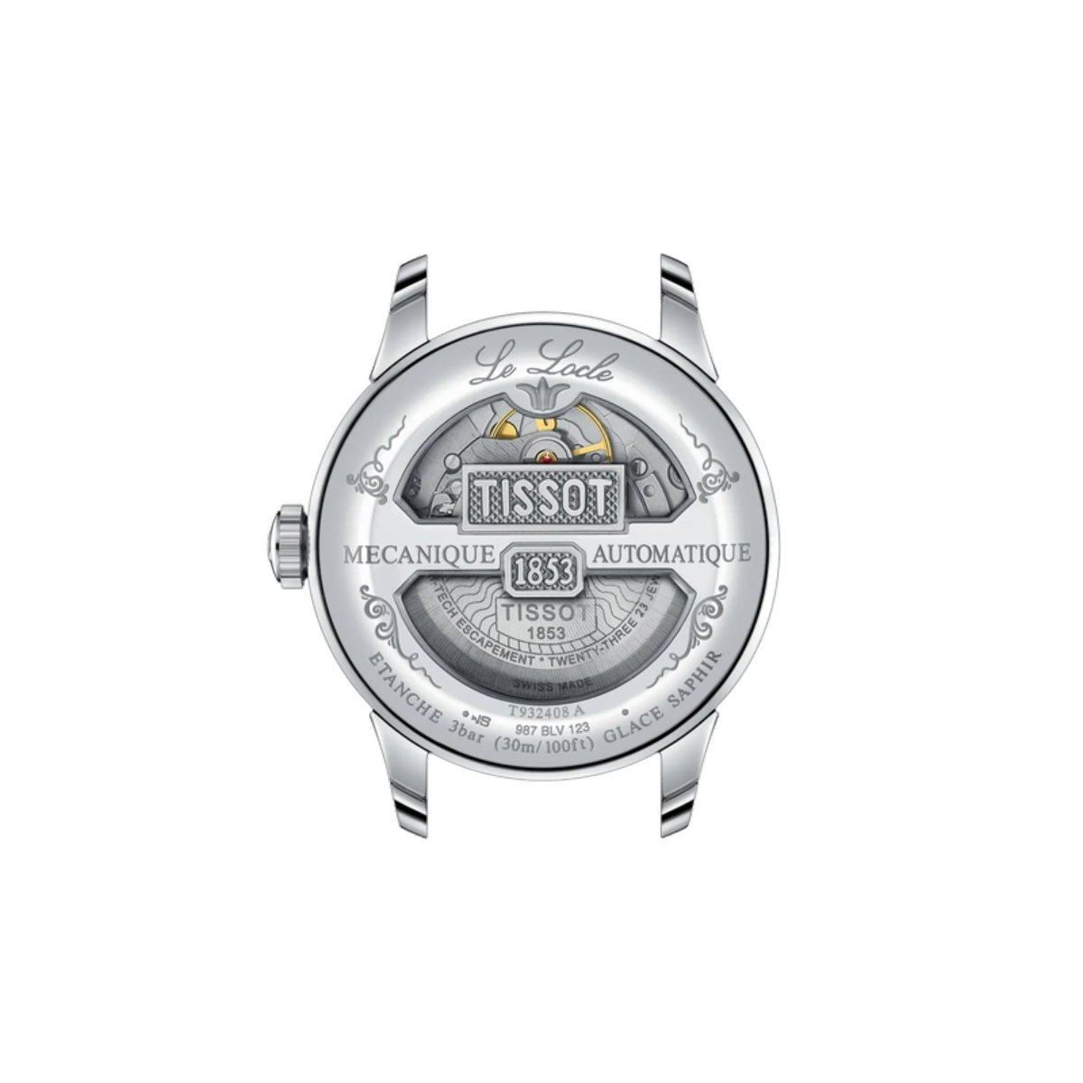 Silver Tissot watch with detailed face on a white background
