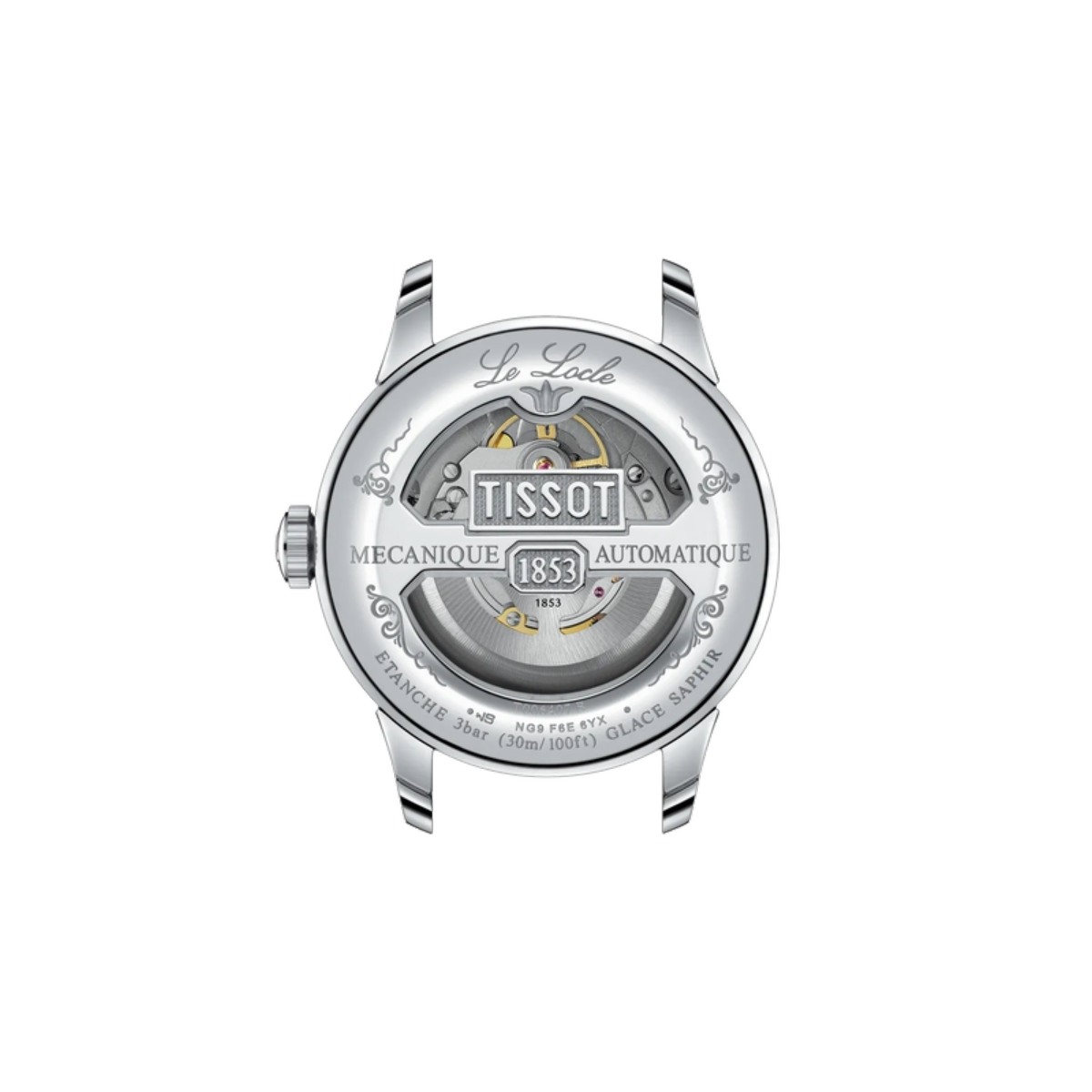 Tissot watch face with brand logo on a white background