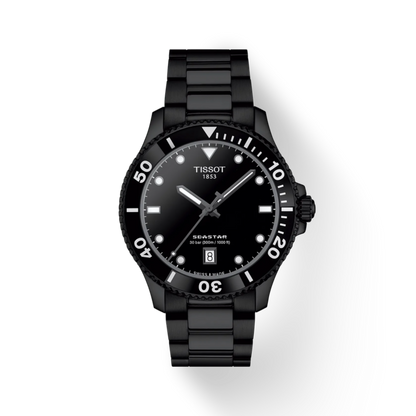 Black Tissot watch on a white background