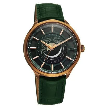Titan Stellar Analog with Sun Moon Phase and Green Dial Men Watch 10028QL01