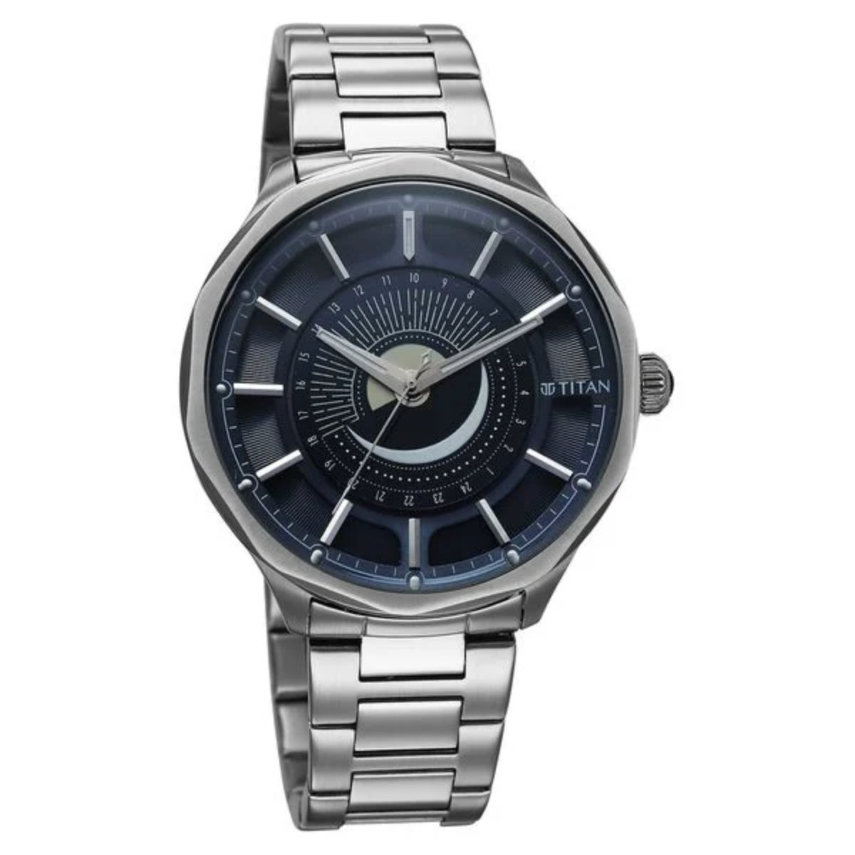 Titan Stellar Analog with Sun Moon Phase and Blue Dial Men Watch 10028SM01