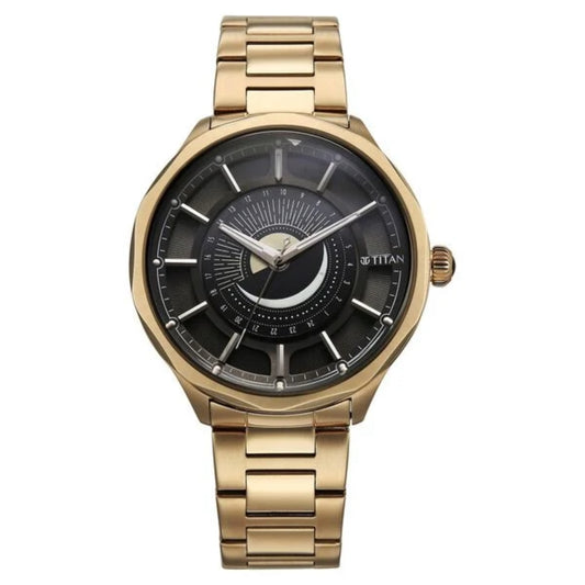 Titan Stellar Analog with Sun Moon Phase and Black Dial Men Watch 10028WM01