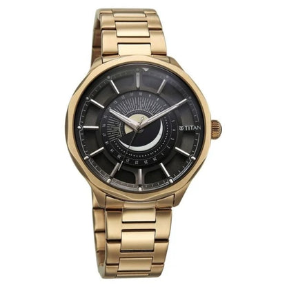 Titan Stellar Analog with Sun Moon Phase and Black Dial Men Watch 10028WM01