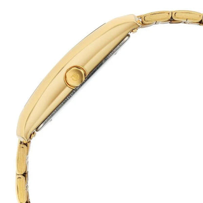 Gold watch with a white background