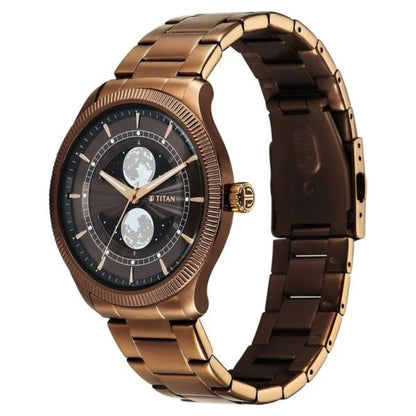 Titan Stellar Analog with Dual Moon Phase and Brown Dial Men Watch 10050QM01