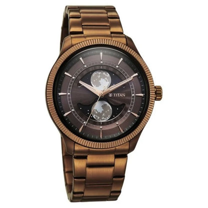 Titan Stellar Analog with Dual Moon Phase and Brown Dial Men Watch 10050QM01