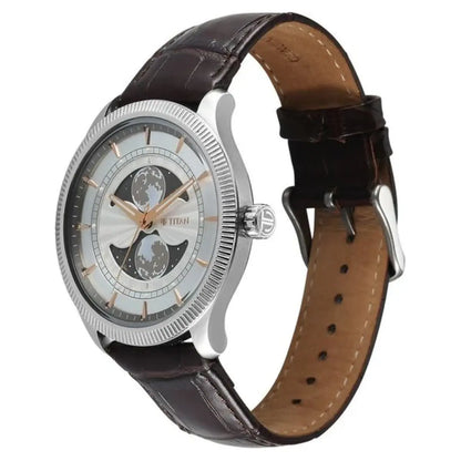 Titan Stellar Analog with Dual Moon Phase and Silver Dial Men Watch 10050SL01