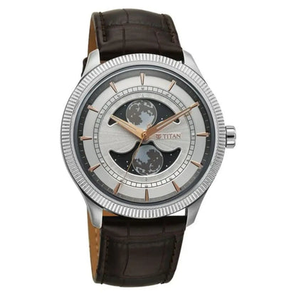 Titan Stellar Analog with Dual Moon Phase and Silver Dial Men Watch 10050SL01