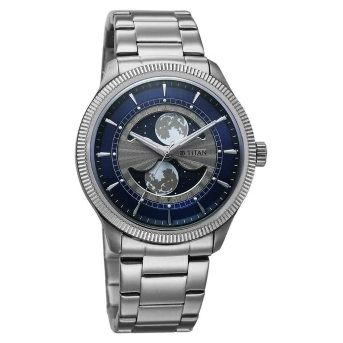 Titan Stellar Analog with Dual Moon Phase and Blue Dial Men Watch 10050SM01
